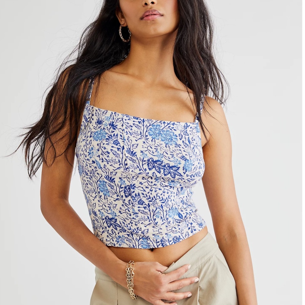 Free People Ivory Blue Intimately Back On Track Cami Size Medium